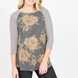 Agnes & Dora Raglan Everyday Tee in Mustard Floral XS NWT